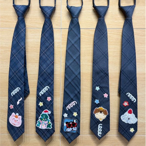 格紋可愛拉鍊長領帶 