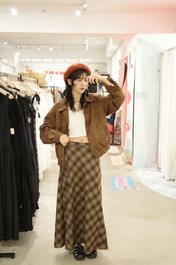 氣質菱格紋長裙 (冬) 