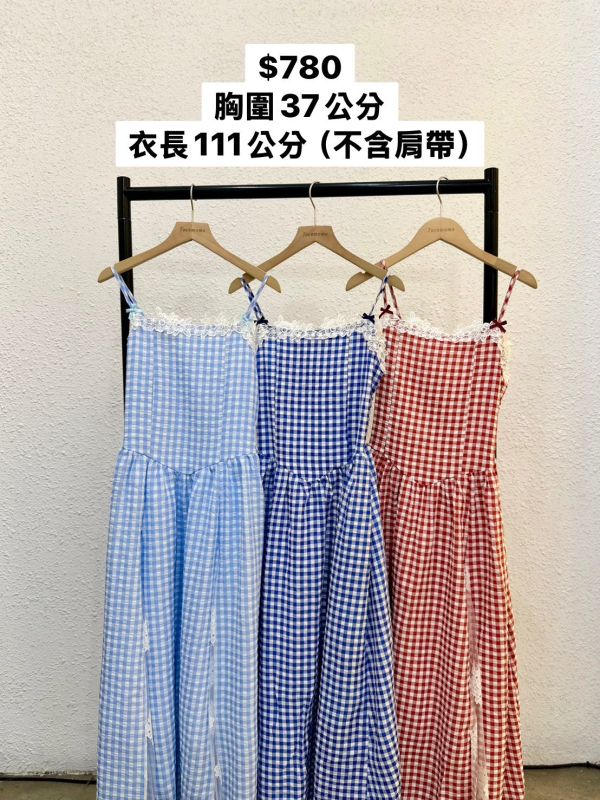 蕾絲花花格紋洋裝 