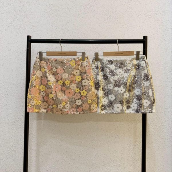 復古彩花亮片短裙 