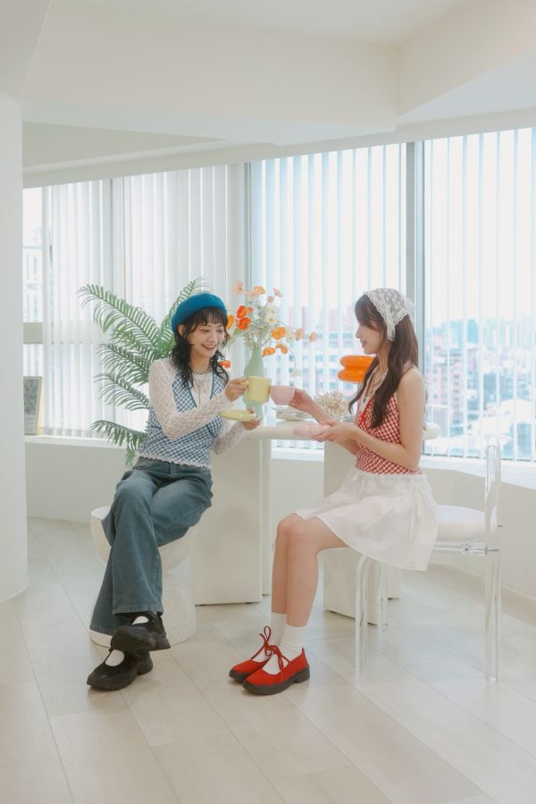 夏日格紋花邊背心 