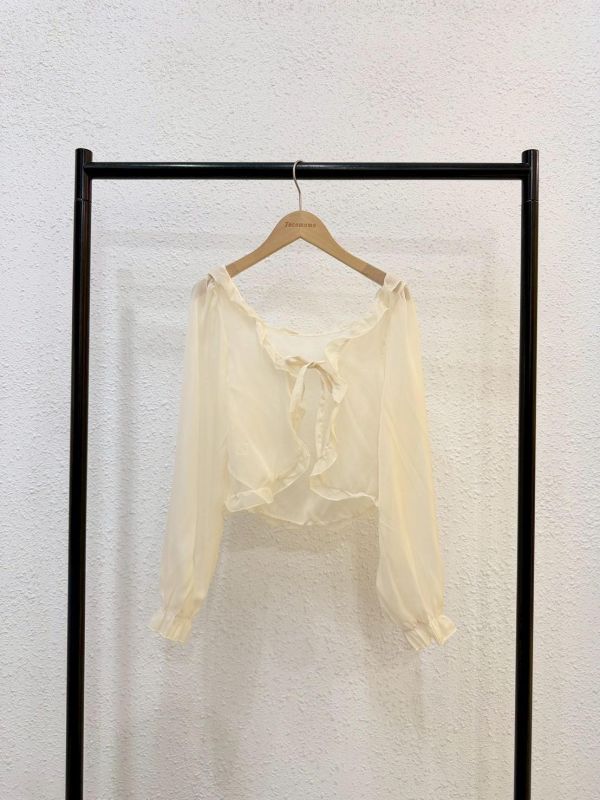 捲捲荷葉邊綁帶罩衫 