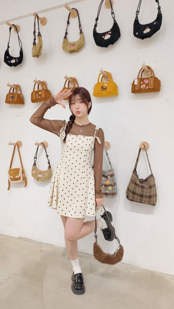 法式點點綁帶短洋裝 