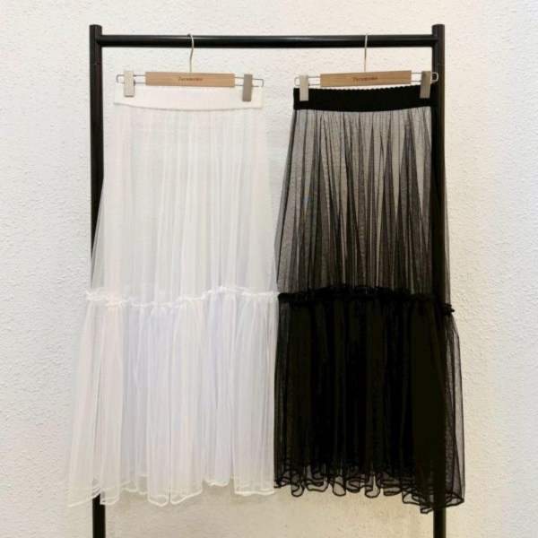 層次疊穿透紗長裙 