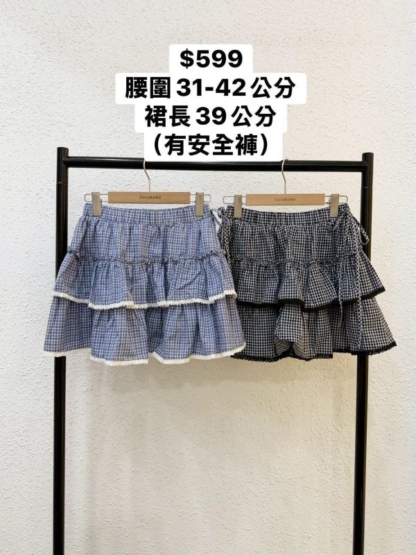 日系格紋小蕾絲短裙 