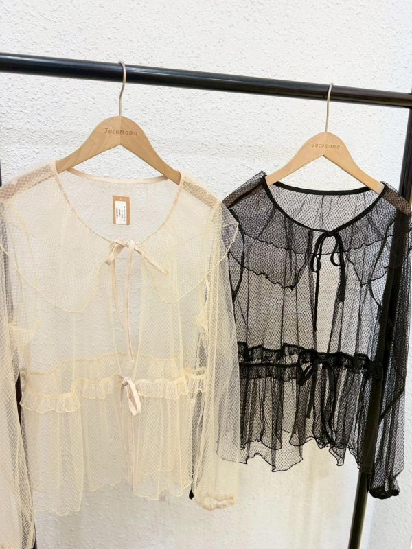 日系娃娃領透紗罩衫 