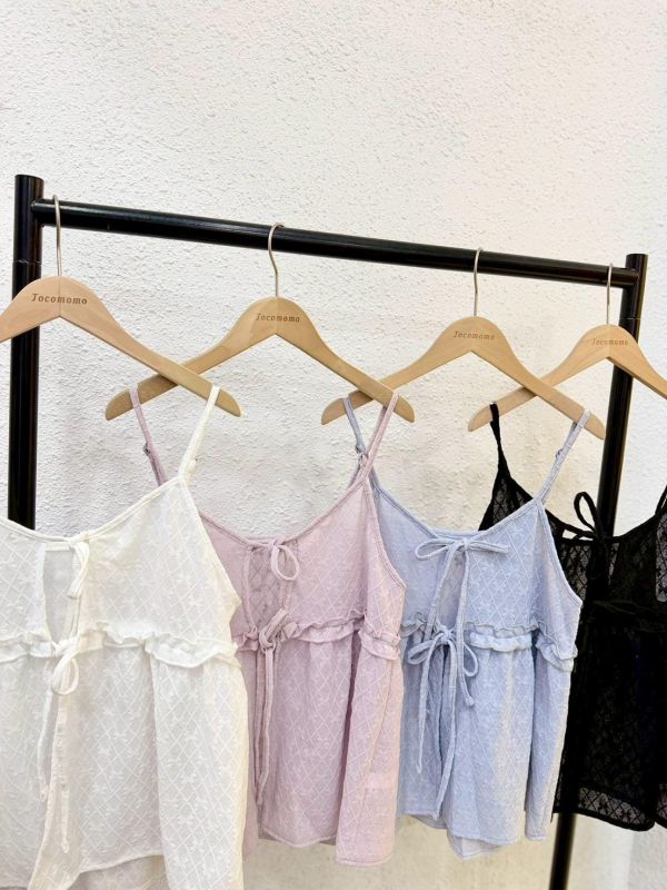 蝴蝶結菱格綁帶罩衫 