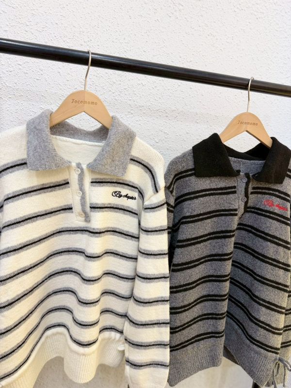 日常襯衫領條紋毛衣 