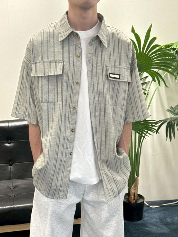 復古條紋口袋襯衫 