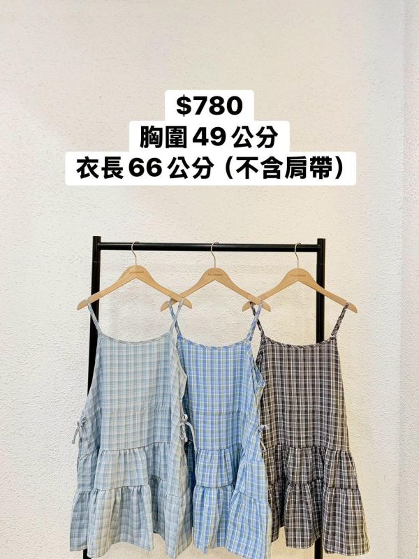 格紋抽繩蛋糕短洋裝 