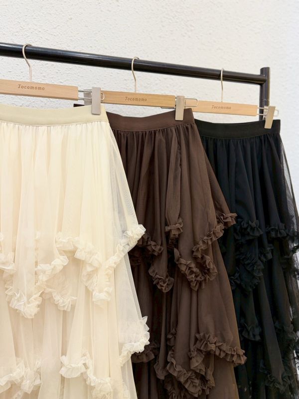 日系層層荷葉長裙 