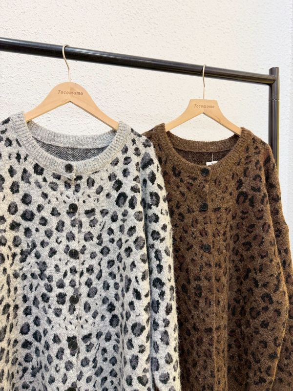 圓領豹紋針織外套 