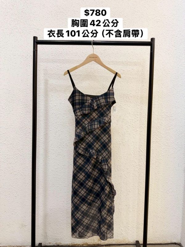 復古格紋荷葉洋裝 