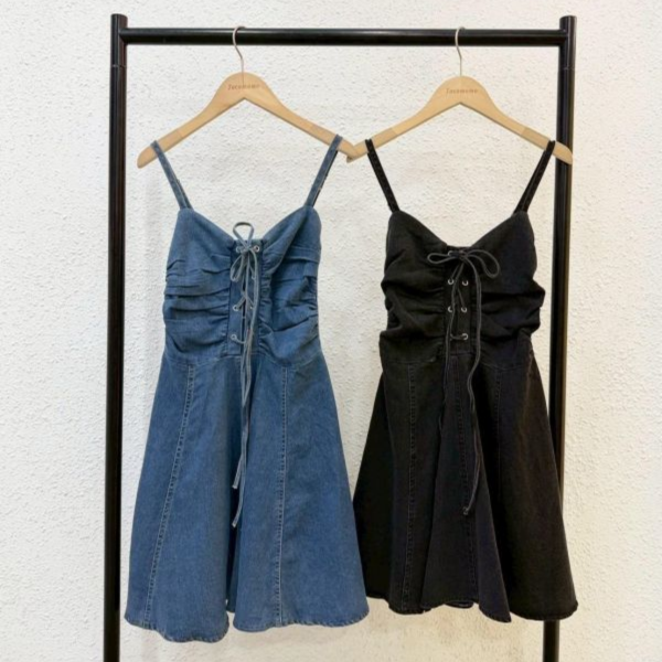 牛仔褶皺造型短洋裝 