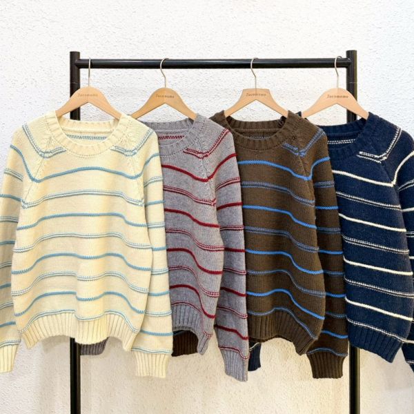 細條紋插肩撞色毛衣 