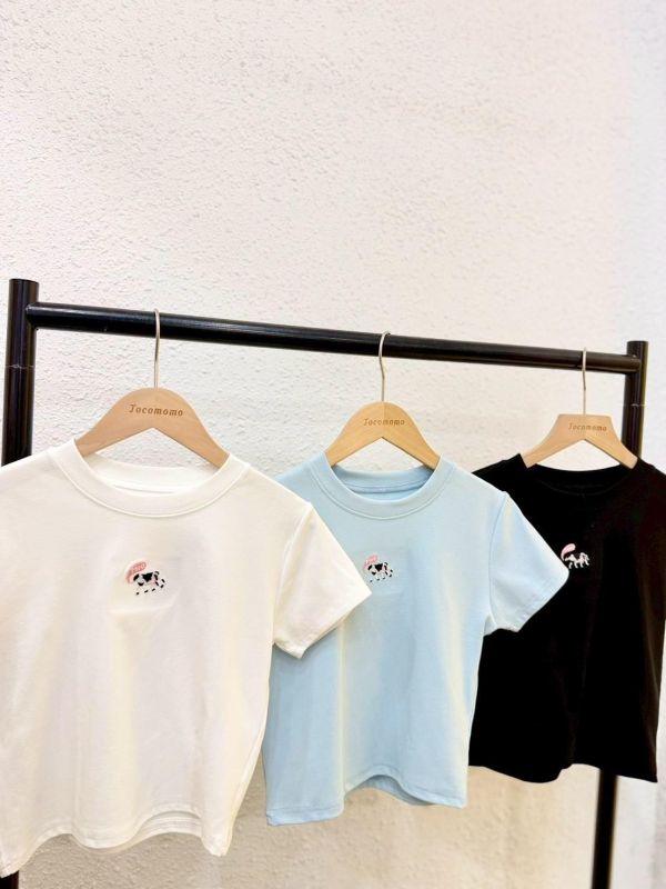 自訂款-可愛牛牛刺繡圓領上衣 (MIT) 