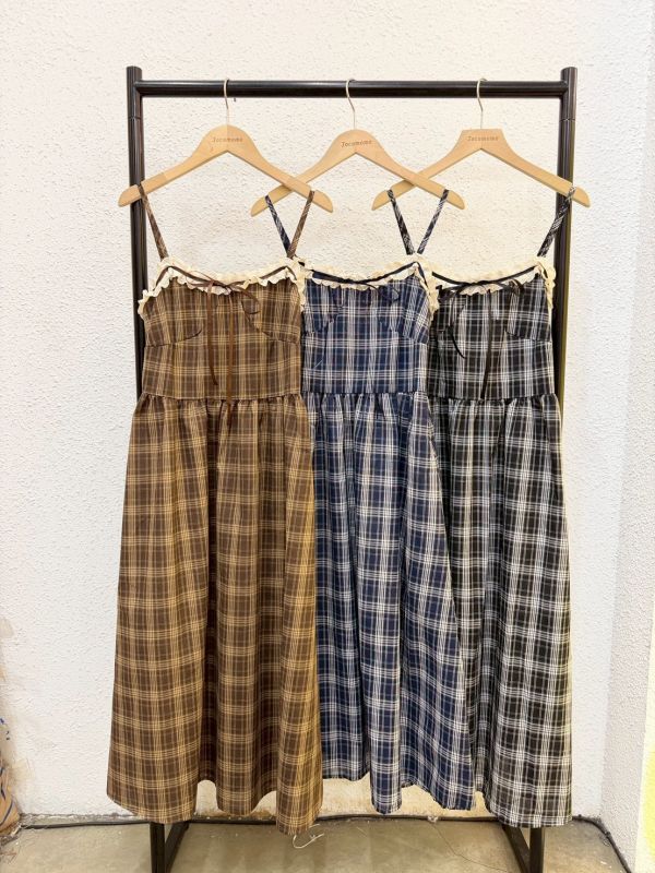 花邊蝴蝶結細格長裙 (冬) 