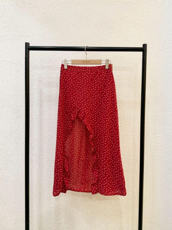 荷葉碎花開衩長裙 