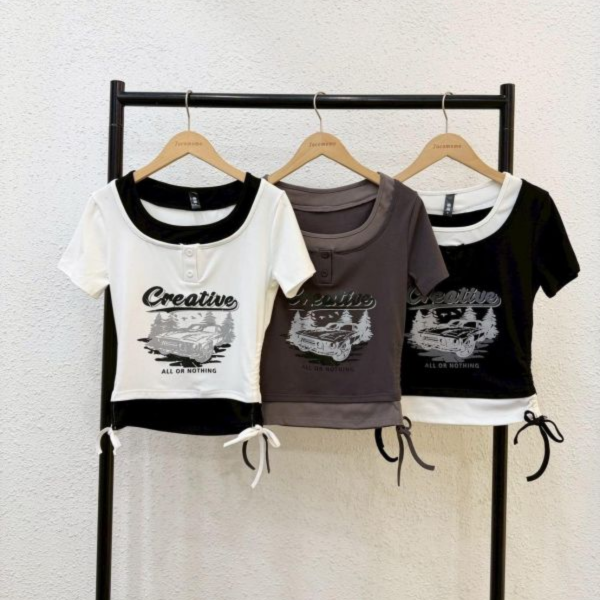 甜酷風假兩件上衣 