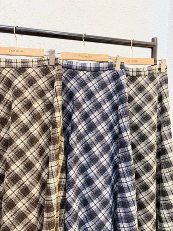 復古斜格紋長裙 (冬) 