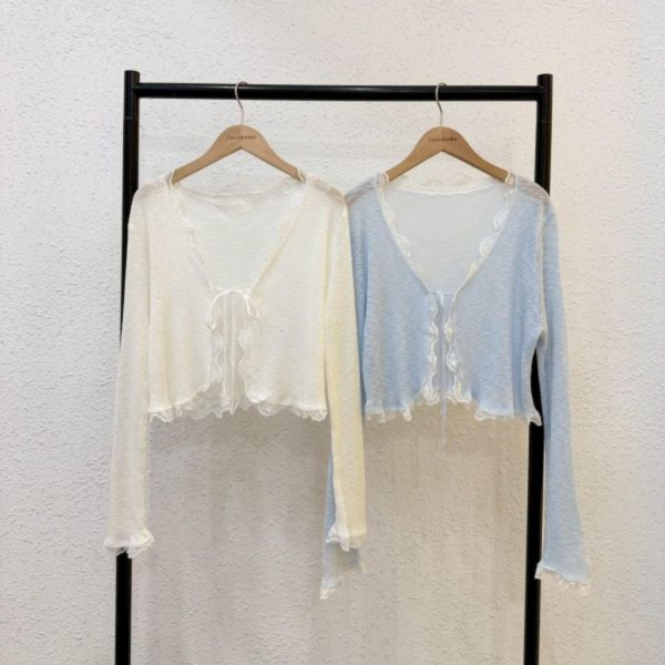 清透蕾絲綁帶罩衫 