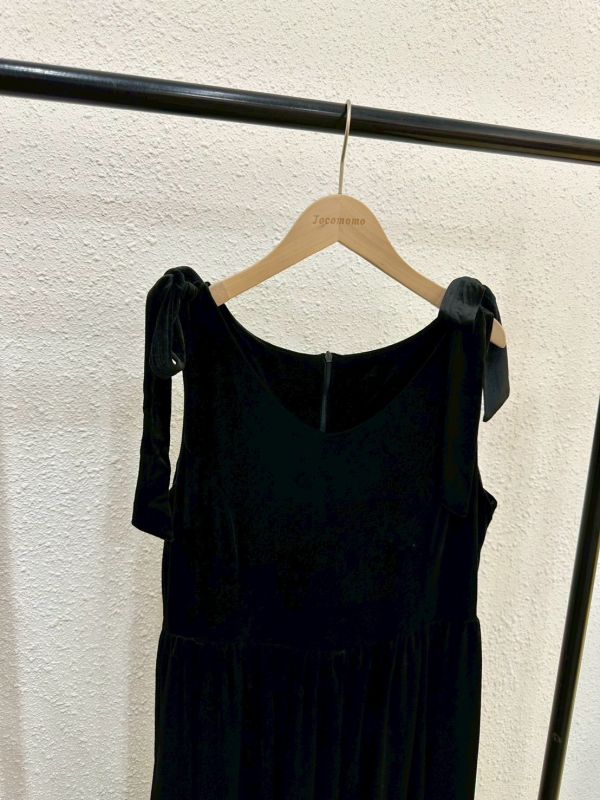 粗綁帶絲絨長洋裝 (冬) 