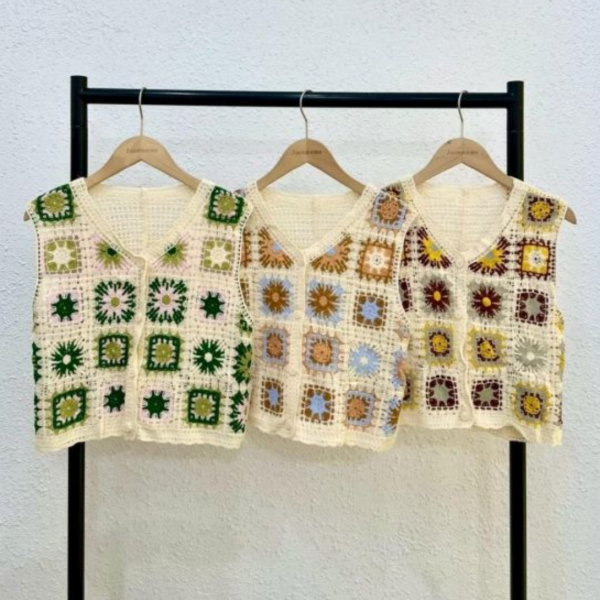 復古方格有釦小背心 