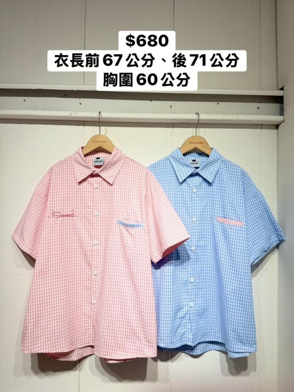 糖果方格撞色襯衫 