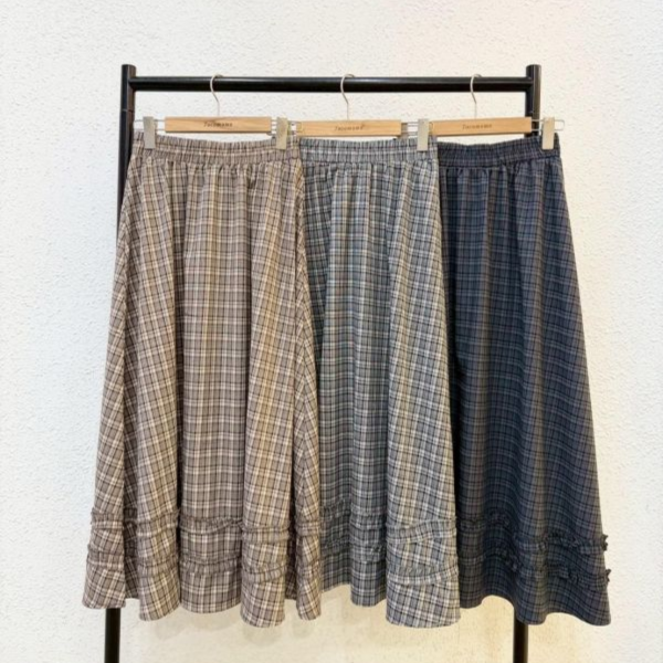 細格紋拼接層次長裙 