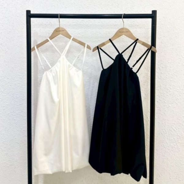 簡約交叉細肩洋裝 