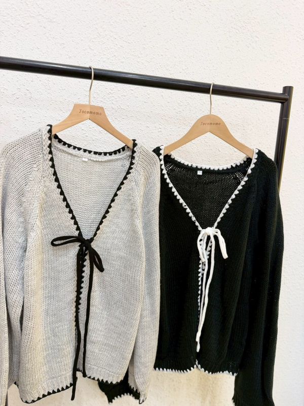 滾邊綁帶針織外套 