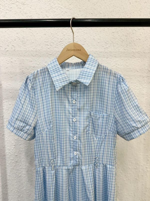 文青格紋襯衫洋裝 