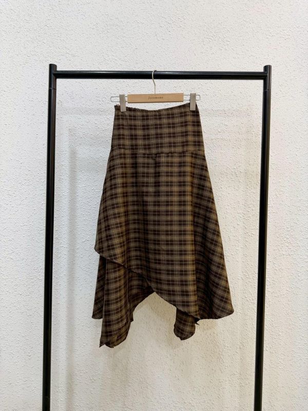 韓系格紋層次長裙 