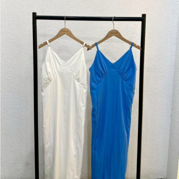 韓系抓皺長洋裝 