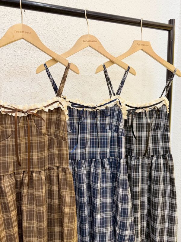 花邊蝴蝶結細格長裙 (冬) 