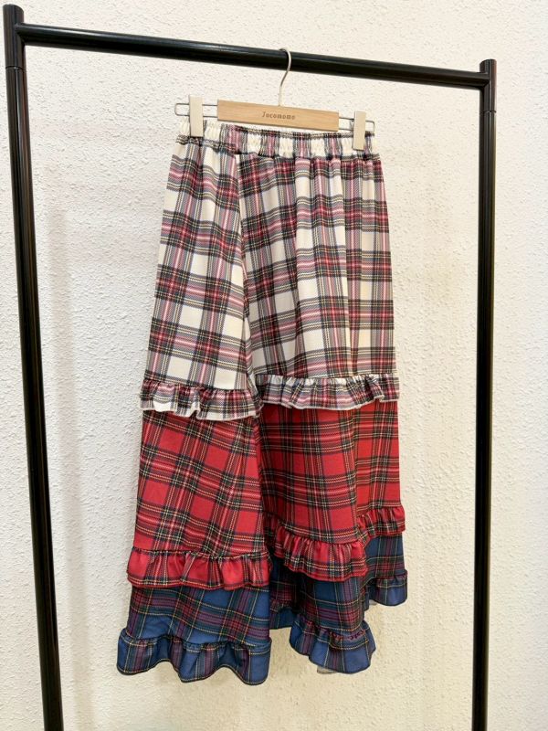 復古拼色格紋裙長裙 