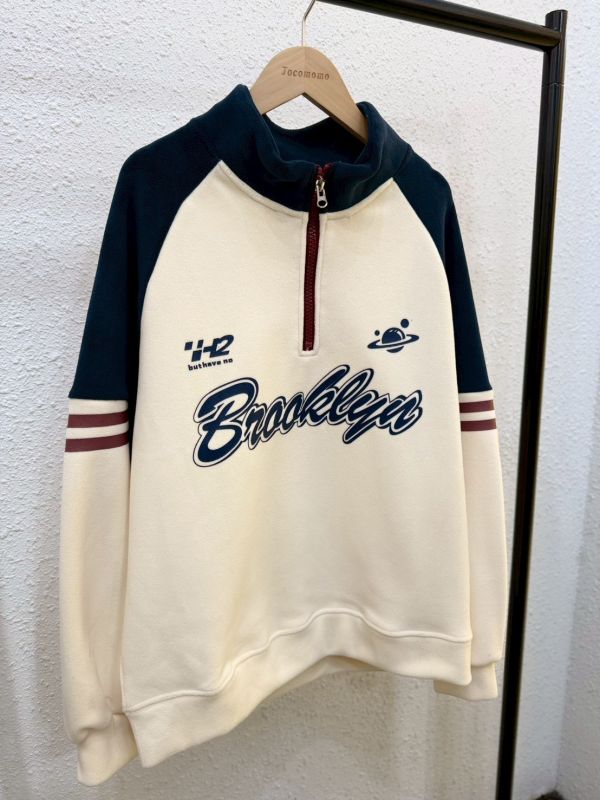 美式拼色半拉鍊大學踢 (有刷毛) 