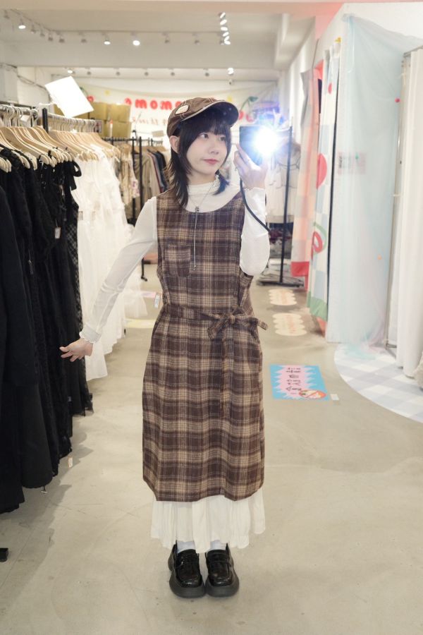 小口袋格紋短洋裝 (冬) 