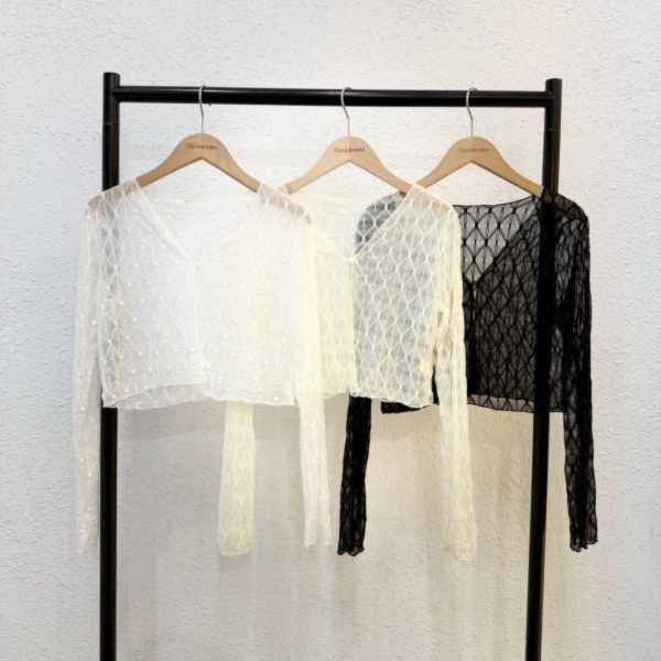 優雅菱格圓釦罩衫 