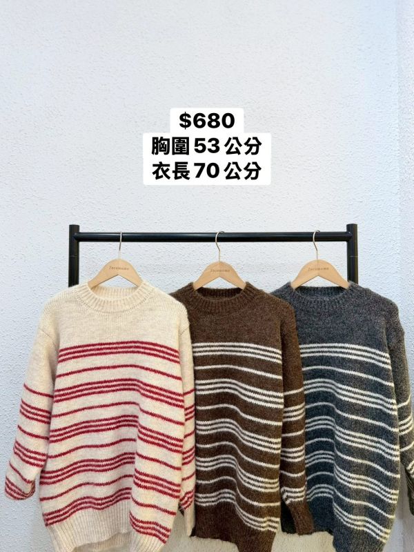 慵懶條紋圓領毛衣 