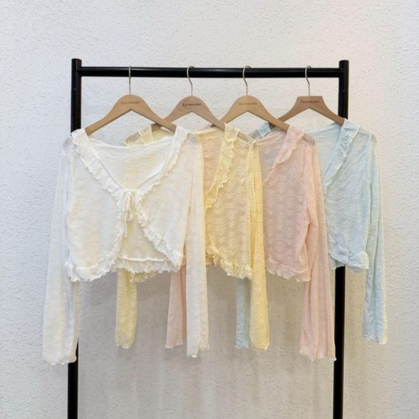 花花捲邊綁帶罩衫 