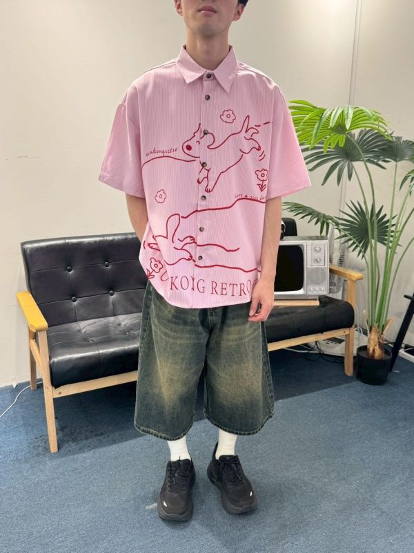 小狗塗鴉條紋襯衫 