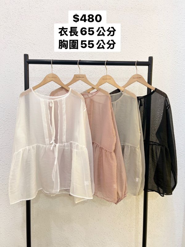 日系綁帶透紗襯衫 