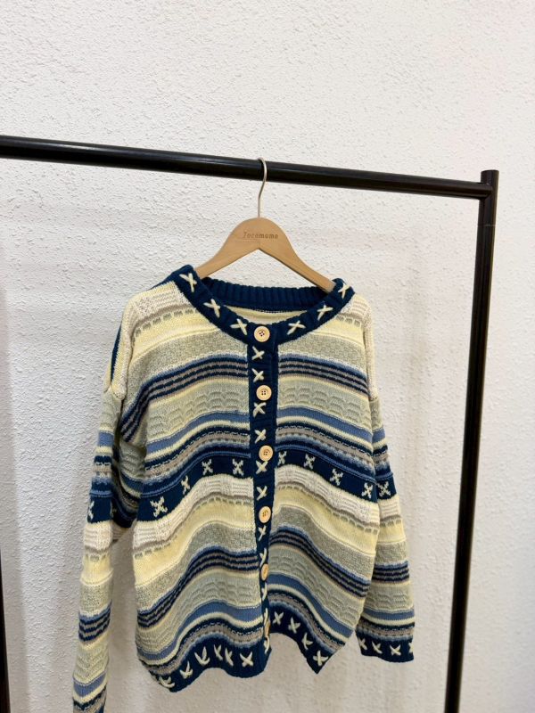 復古拼接條紋針織外套 