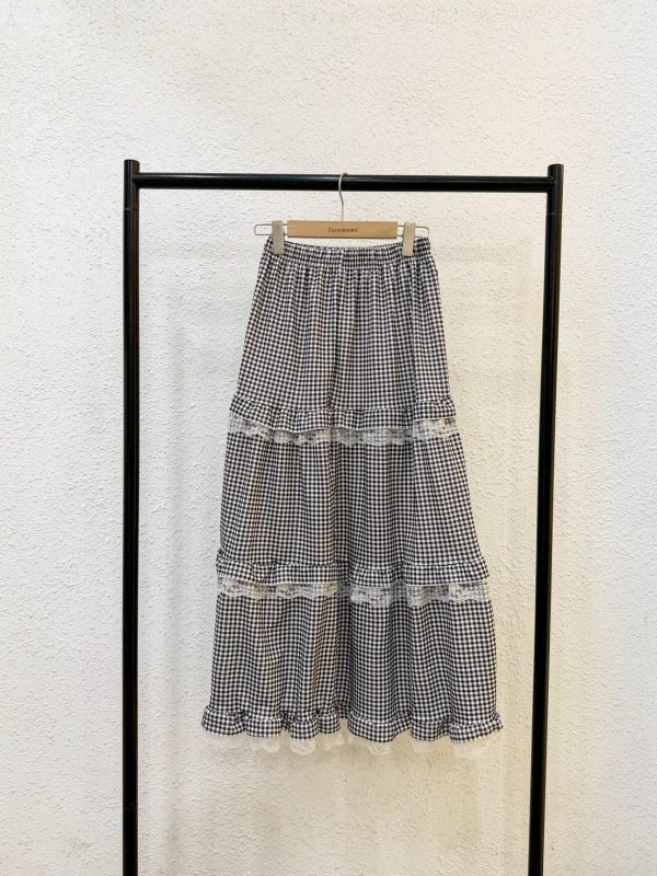 少女小方格蕾絲長裙 