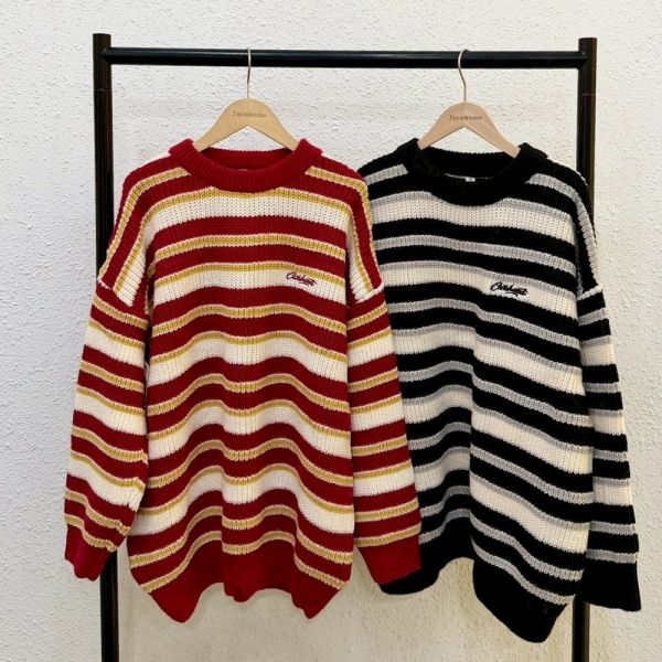 美式粗條紋毛衣 