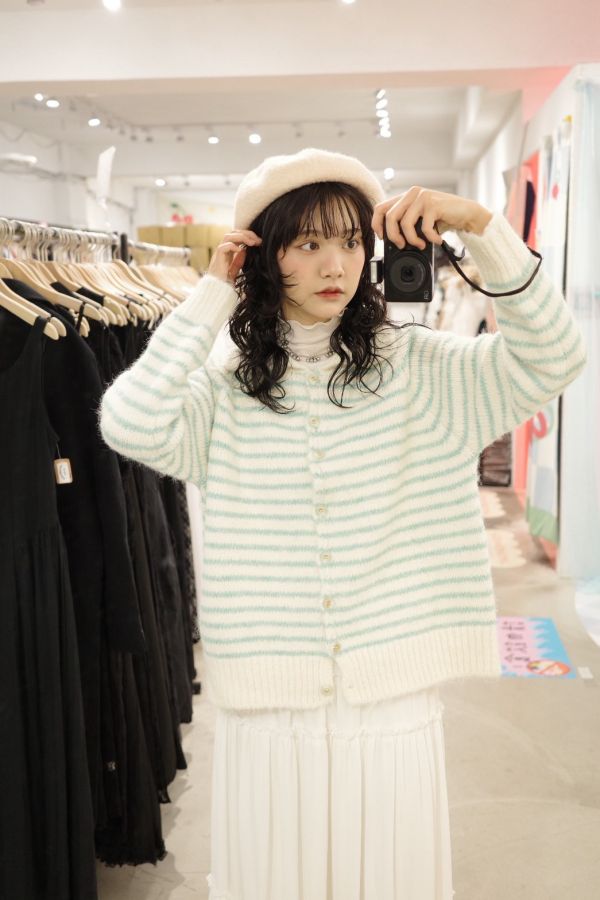 可愛條紋針織外套 