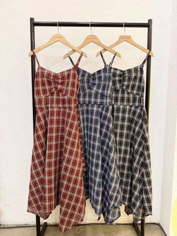 細肩復古方格長裙 (冬) 