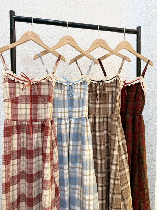 花邊絲帶格紋洋裝 (冬) 