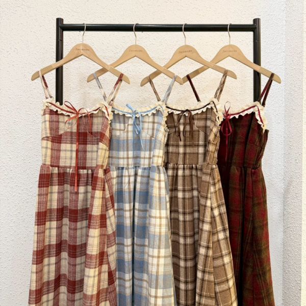 花邊絲帶格紋洋裝 (冬) 